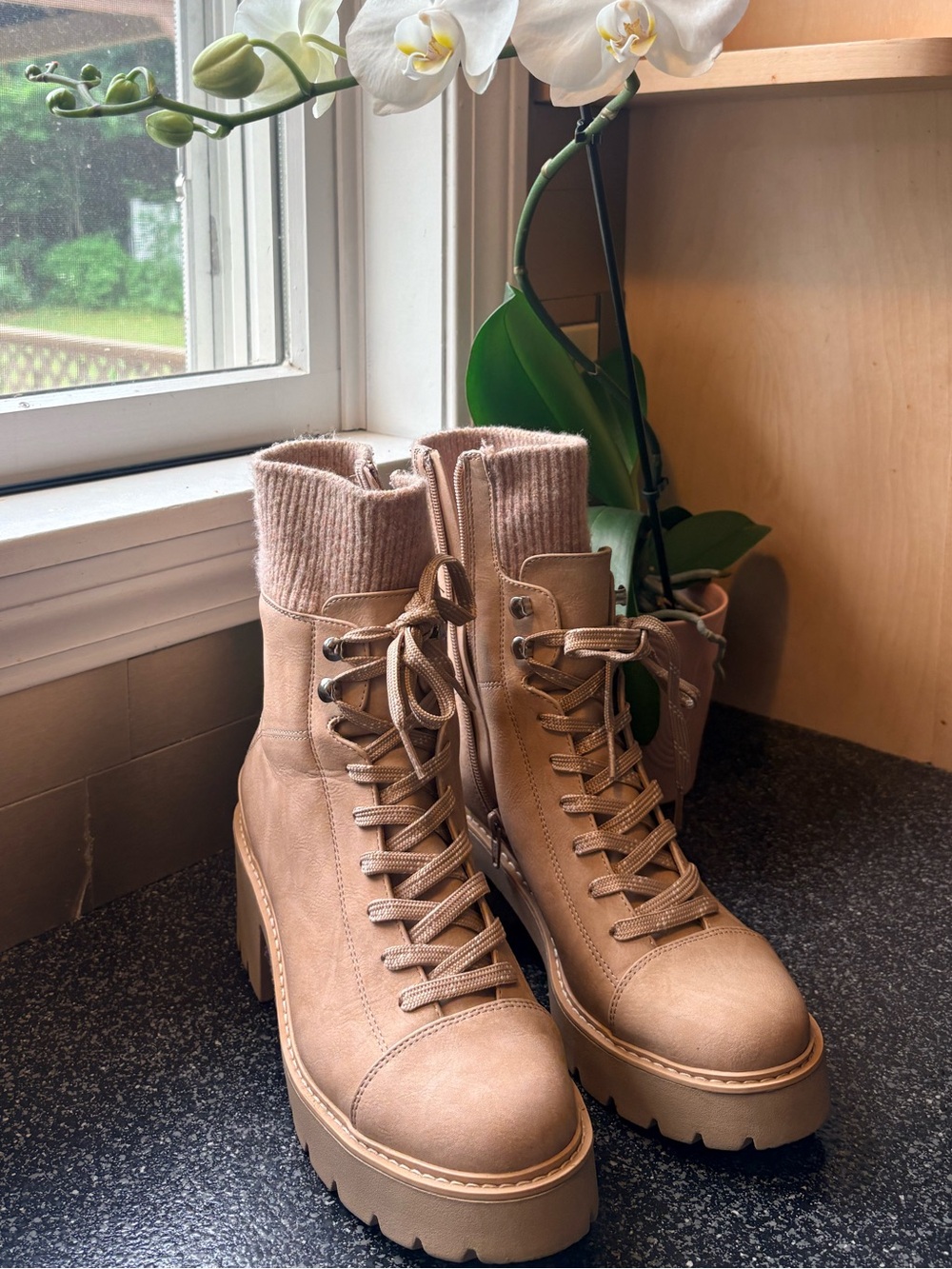 DV by Dolce Vita Tilly Boot. Knit Cuff, Zip-Up Heeled Boots in Sand Beige. - Picture 6 of 6